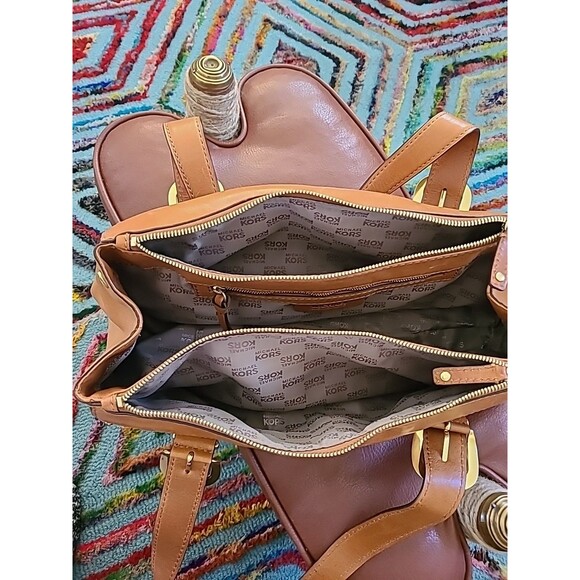 Vintage Michael Kors Standford Tan Leather Satchel Saddle Bag Handbag - Picture 11 of 15
